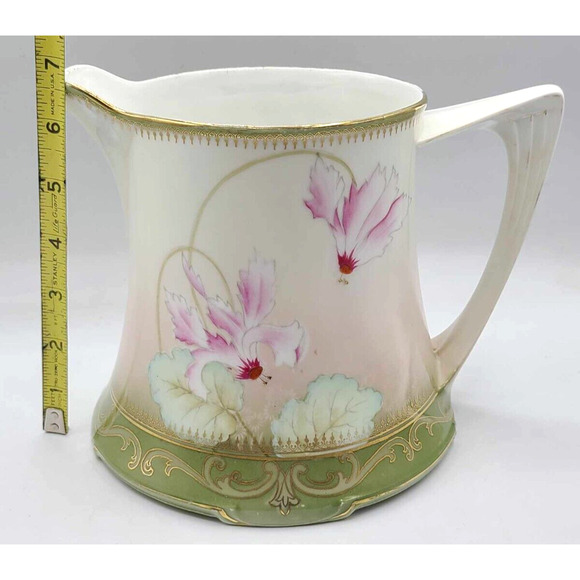 Antique Art Deco 7"H Hand Painted Orchids Large Porcelain Pitcher RS Germany - Picture 1 of 8